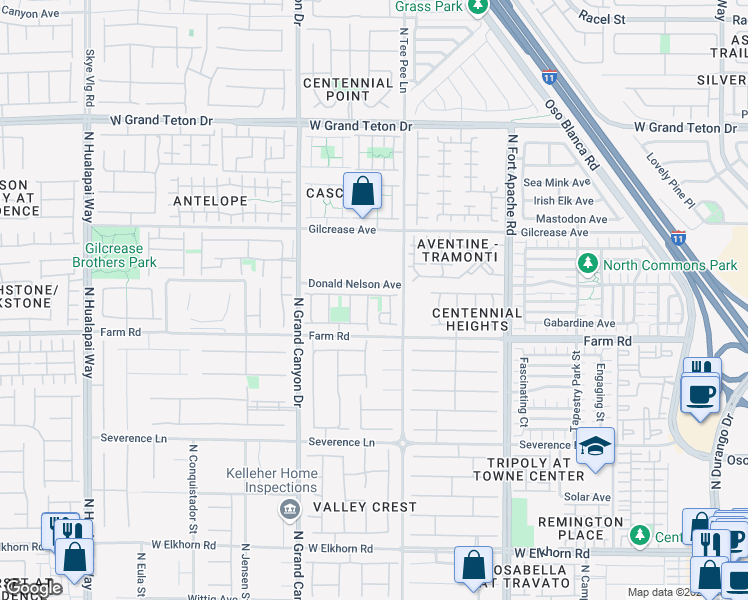 map of restaurants, bars, coffee shops, grocery stores, and more near 7640 Sonora View Street in Las Vegas