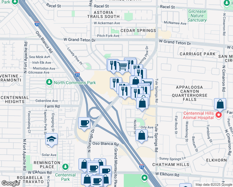 map of restaurants, bars, coffee shops, grocery stores, and more near 7703 North El Capitan Way in Las Vegas