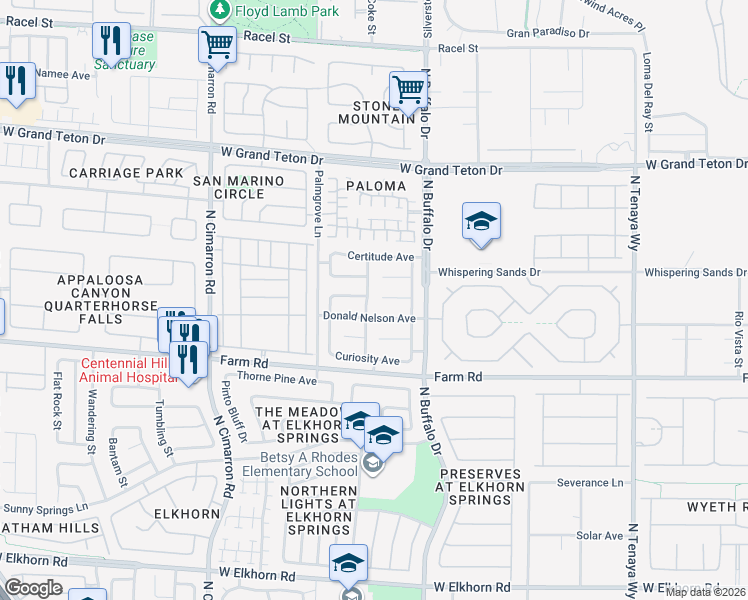 map of restaurants, bars, coffee shops, grocery stores, and more near 7700 Donald Nelson Avenue in Las Vegas