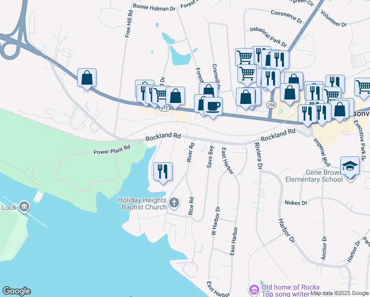 map of restaurants, bars, coffee shops, grocery stores, and more near 106 River Road in Hendersonville