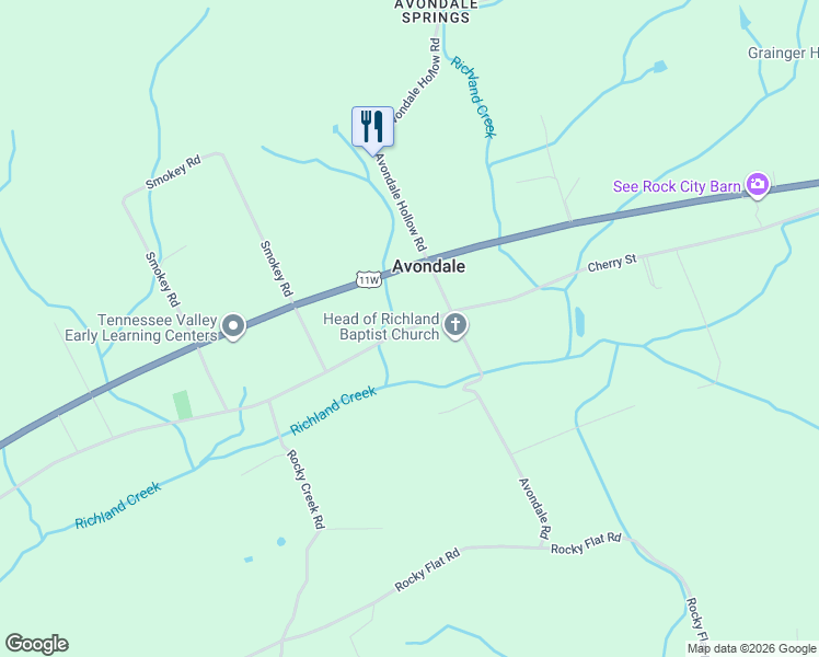 map of restaurants, bars, coffee shops, grocery stores, and more near Old U.S. 11W in Grainger County