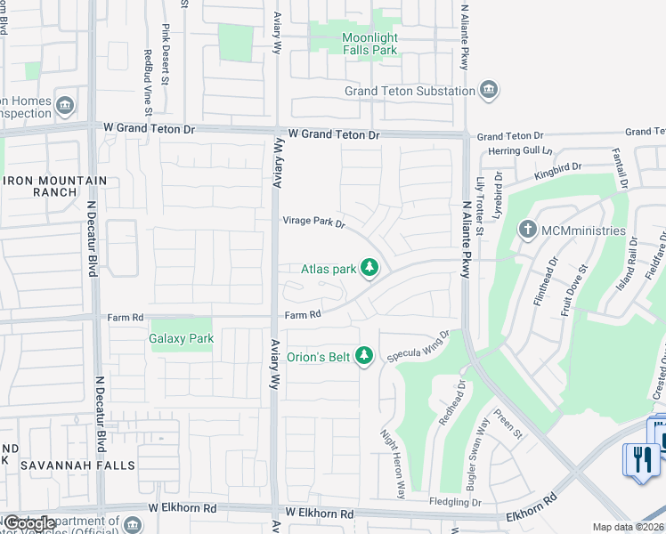 map of restaurants, bars, coffee shops, grocery stores, and more near 4118 Venus Falls Avenue in North Las Vegas