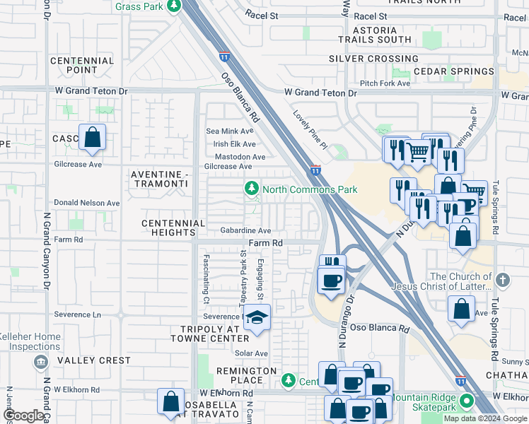 map of restaurants, bars, coffee shops, grocery stores, and more near 7652 Woven Memories Street in Las Vegas
