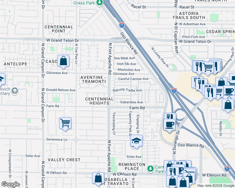map of restaurants, bars, coffee shops, grocery stores, and more near 9141 Ebony Threads Court in Las Vegas