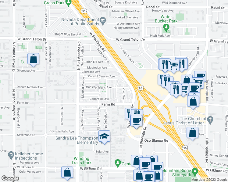 map of restaurants, bars, coffee shops, grocery stores, and more near 7652 Fabled Filigree Street in Las Vegas