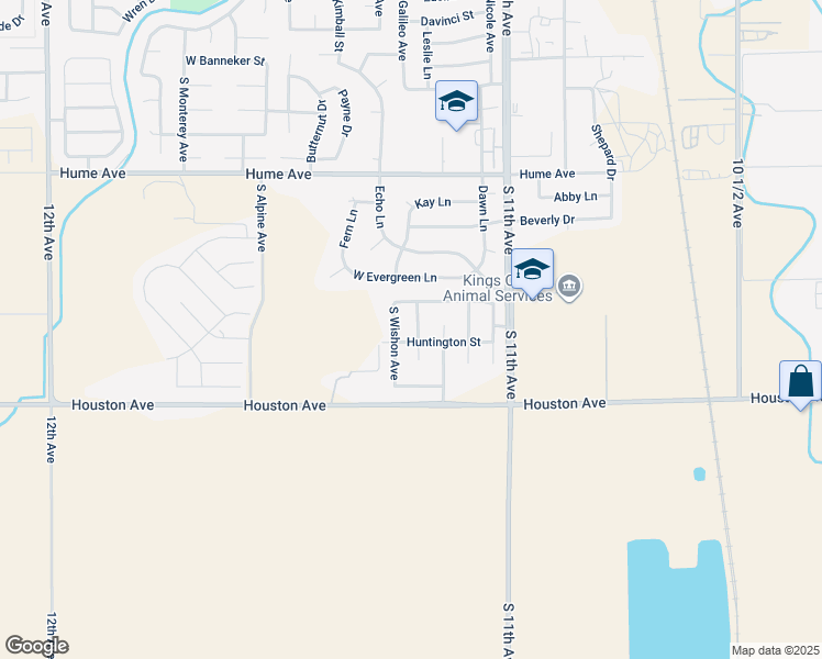 map of restaurants, bars, coffee shops, grocery stores, and more near 1913 South Kerckhoff Way in Hanford