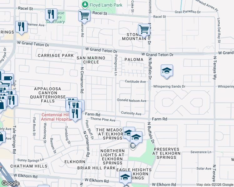 map of restaurants, bars, coffee shops, grocery stores, and more near 7645 Flourish Springs Street in Las Vegas