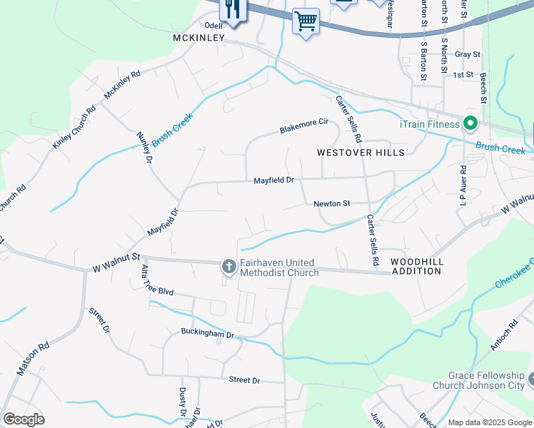 map of restaurants, bars, coffee shops, grocery stores, and more near 30 Bedding Place in Johnson City