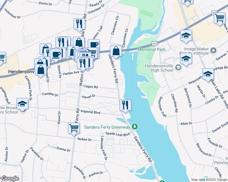 map of restaurants, bars, coffee shops, grocery stores, and more near 95 Cages Road in Hendersonville