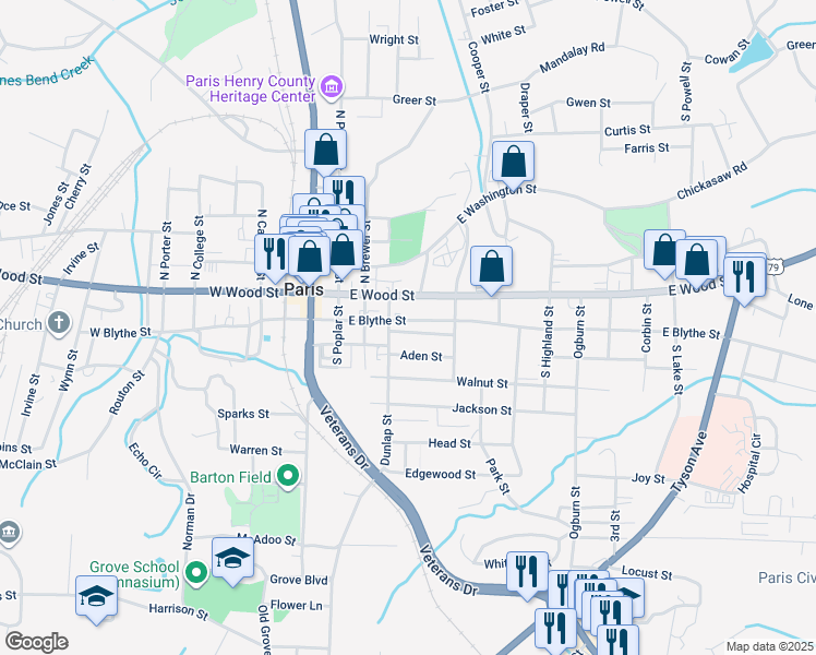 map of restaurants, bars, coffee shops, grocery stores, and more near 101 Dunlap Street in Paris