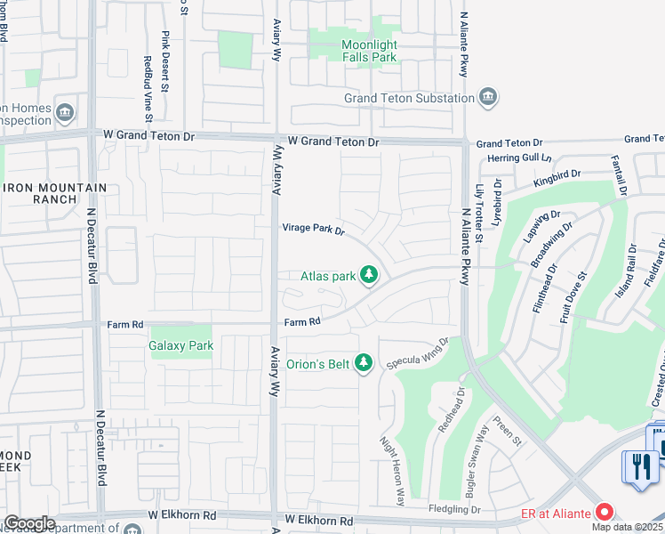 map of restaurants, bars, coffee shops, grocery stores, and more near Virage Park Drive in North Las Vegas