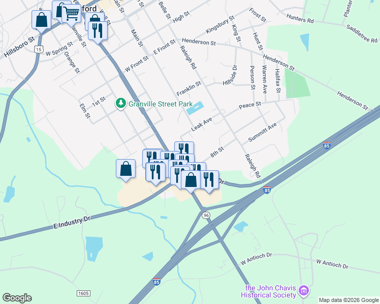 map of restaurants, bars, coffee shops, grocery stores, and more near 207 Wilmington Avenue in Oxford