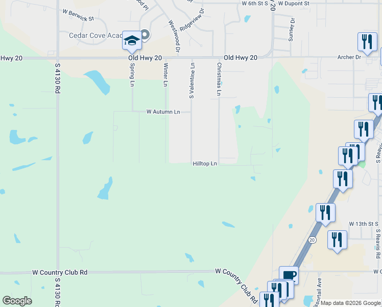map of restaurants, bars, coffee shops, grocery stores, and more near 759 South Valentine Lane in Claremore