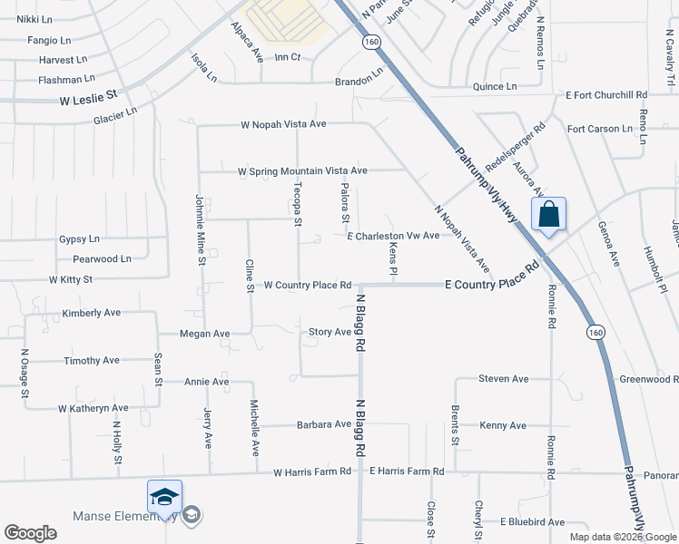 map of restaurants, bars, coffee shops, grocery stores, and more near 5580 Palora Street in Pahrump