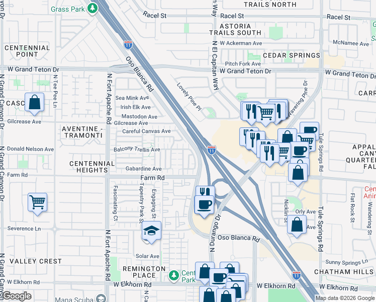 map of restaurants, bars, coffee shops, grocery stores, and more near 8877 Balcony Trellis Avenue in Las Vegas