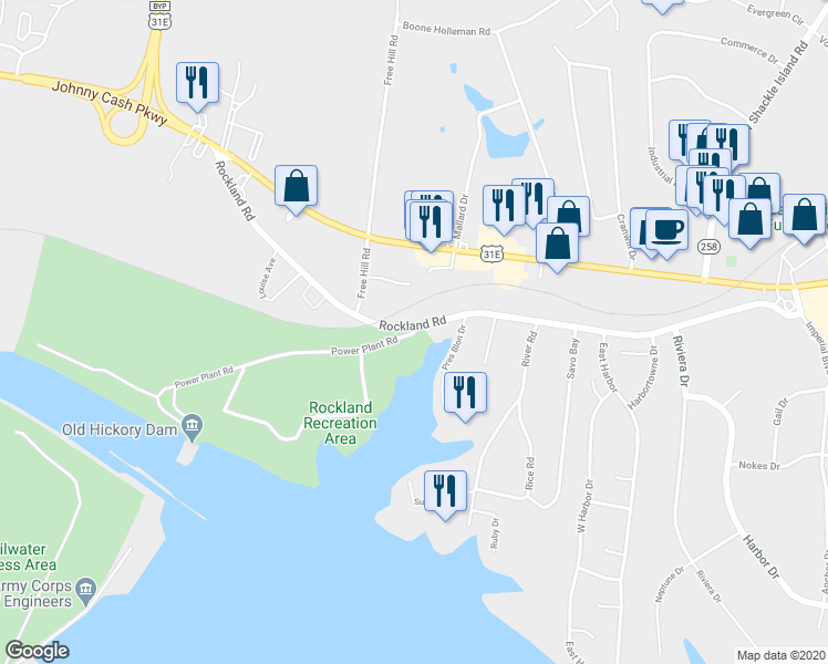 map of restaurants, bars, coffee shops, grocery stores, and more near 5 Power Plant Road in Hendersonville