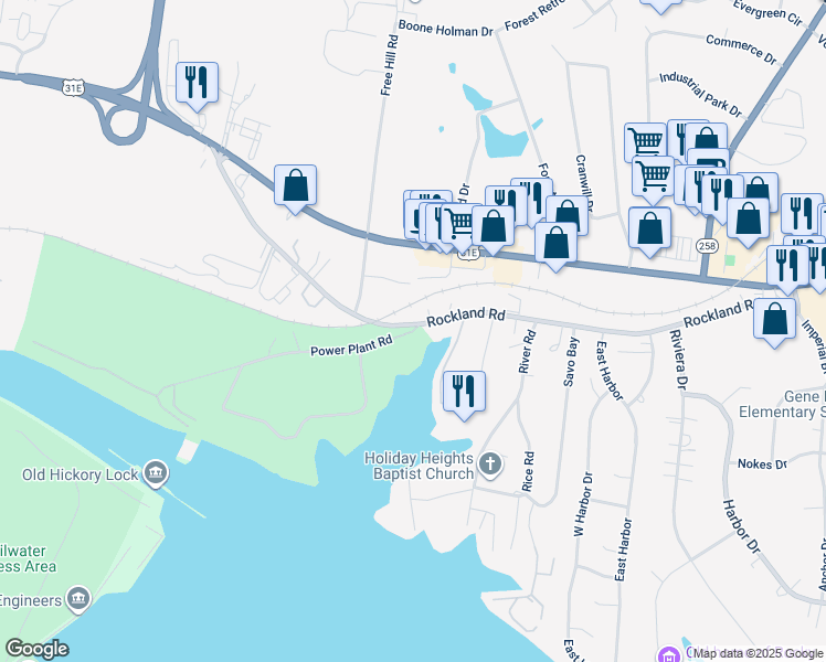 map of restaurants, bars, coffee shops, grocery stores, and more near 5 Power Plant Road in Hendersonville