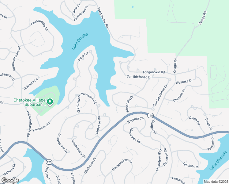 map of restaurants, bars, coffee shops, grocery stores, and more near 121 San Ildefonso Drive in Cherokee Village