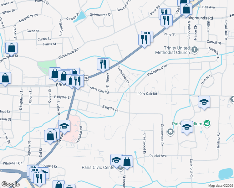 map of restaurants, bars, coffee shops, grocery stores, and more near 1202 5 Lone Oak Road in Paris