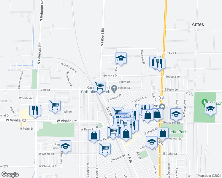 map of restaurants, bars, coffee shops, grocery stores, and more near 204 Peach Drive in Exeter