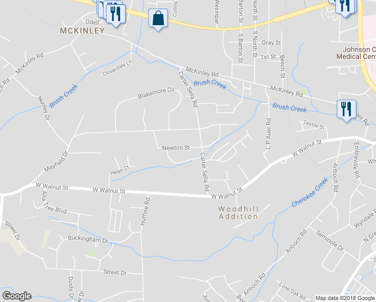 map of restaurants, bars, coffee shops, grocery stores, and more near 2905 Newton Street in Johnson City