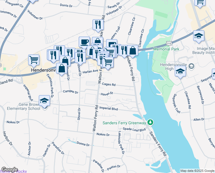 map of restaurants, bars, coffee shops, grocery stores, and more near 95 Cages Road in Hendersonville