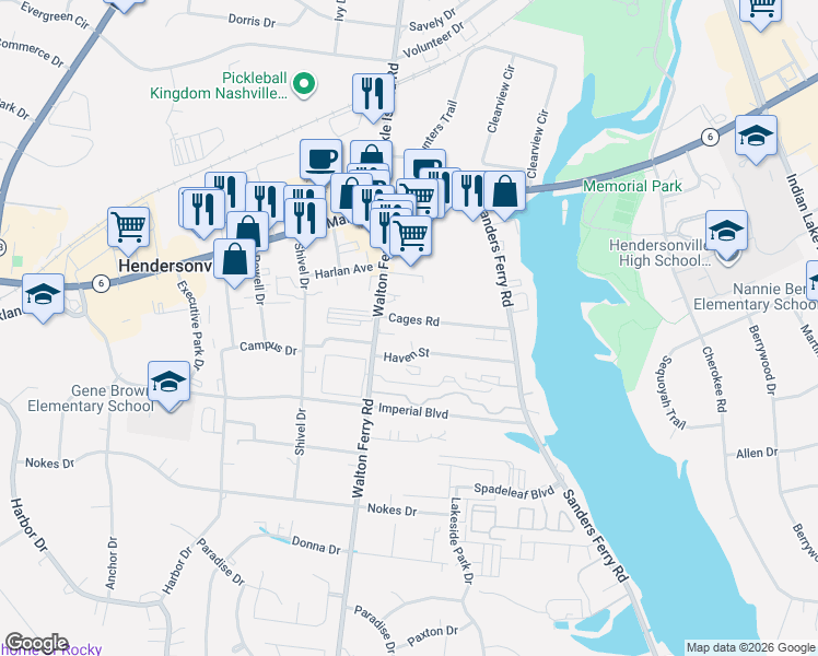 map of restaurants, bars, coffee shops, grocery stores, and more near 144A Cages Road in Hendersonville