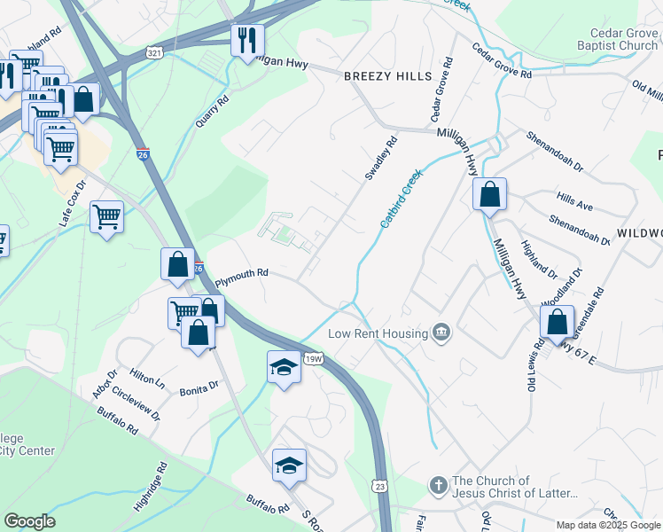map of restaurants, bars, coffee shops, grocery stores, and more near 512 Swadley Road in Johnson City