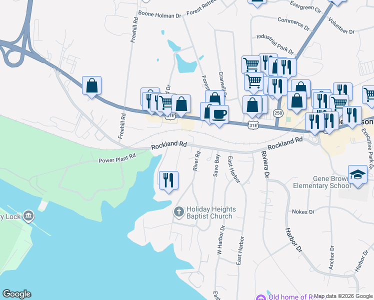 map of restaurants, bars, coffee shops, grocery stores, and more near 262 Rockland Road in Hendersonville