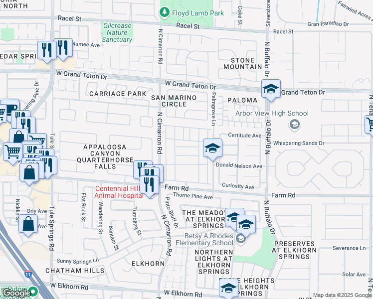 map of restaurants, bars, coffee shops, grocery stores, and more near 7903 Hidden Village Avenue in Las Vegas