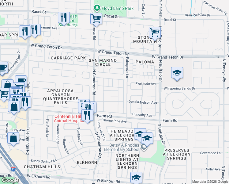 map of restaurants, bars, coffee shops, grocery stores, and more near 7837 Hidden Village Avenue in Las Vegas