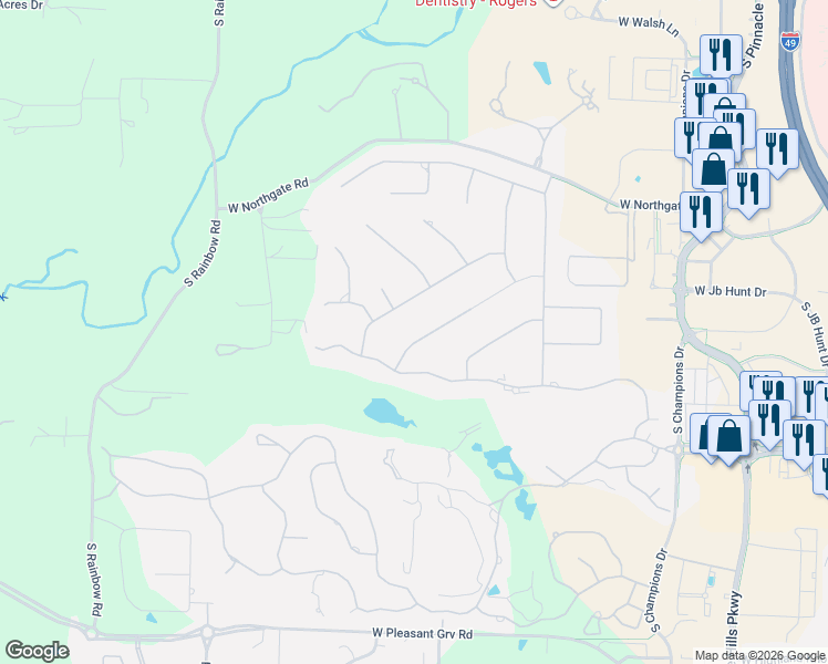 map of restaurants, bars, coffee shops, grocery stores, and more near 24 West Oxford Drive in Rogers
