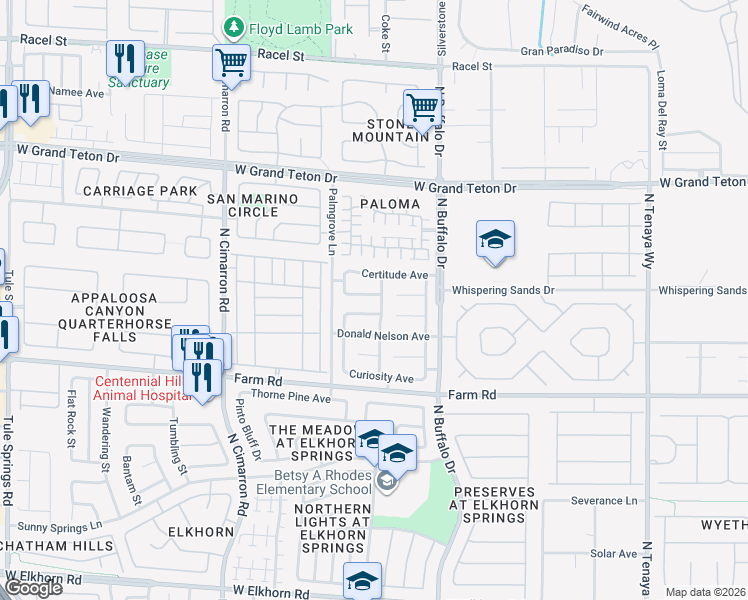 map of restaurants, bars, coffee shops, grocery stores, and more near 7705 Sanction Avenue in Las Vegas