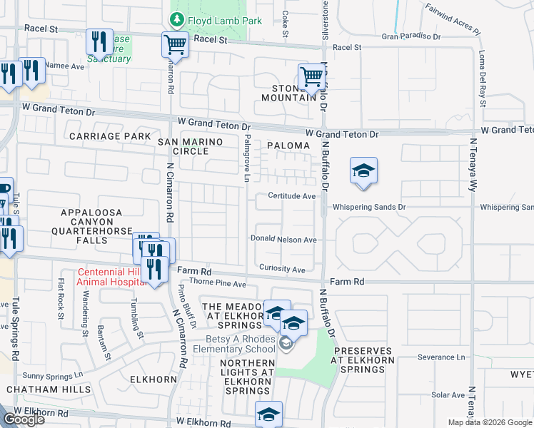 map of restaurants, bars, coffee shops, grocery stores, and more near 7721 Sanction Avenue in Las Vegas