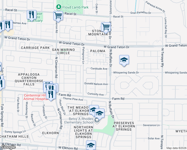 map of restaurants, bars, coffee shops, grocery stores, and more near 7705 Sanction Avenue in Las Vegas