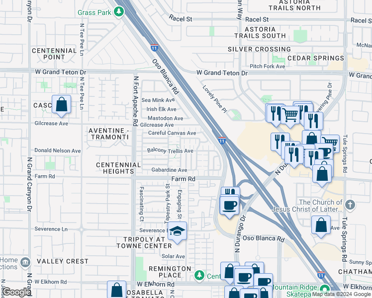 map of restaurants, bars, coffee shops, grocery stores, and more near 7704 Twirling Yarn Court in Las Vegas