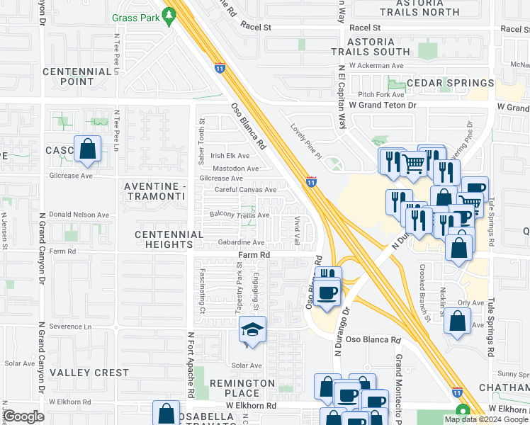 map of restaurants, bars, coffee shops, grocery stores, and more near 7704 Twirling Yarn Court in Las Vegas