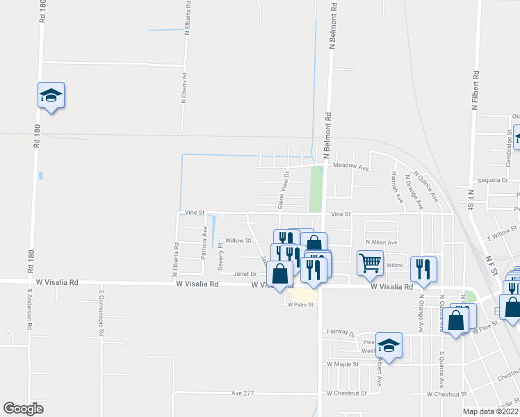 map of restaurants, bars, coffee shops, grocery stores, and more near 1373 Vine Street in Exeter