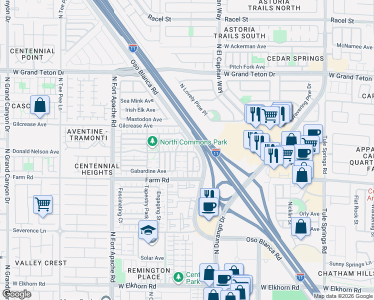 map of restaurants, bars, coffee shops, grocery stores, and more near 7717 Oso Blanca Road in Las Vegas