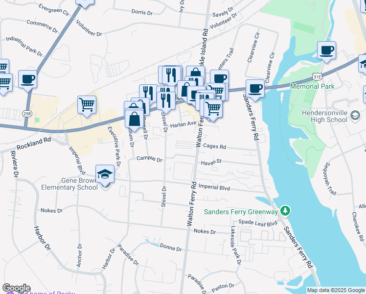 map of restaurants, bars, coffee shops, grocery stores, and more near 134 Walton Ferry Road in Hendersonville