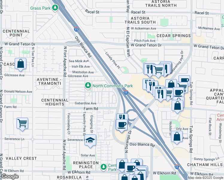 map of restaurants, bars, coffee shops, grocery stores, and more near 7717 Oso Blanca Road in Las Vegas
