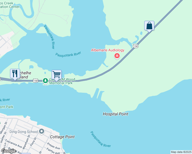 map of restaurants, bars, coffee shops, grocery stores, and more near 343 North Carolina Bicycle Route 4 in Camden