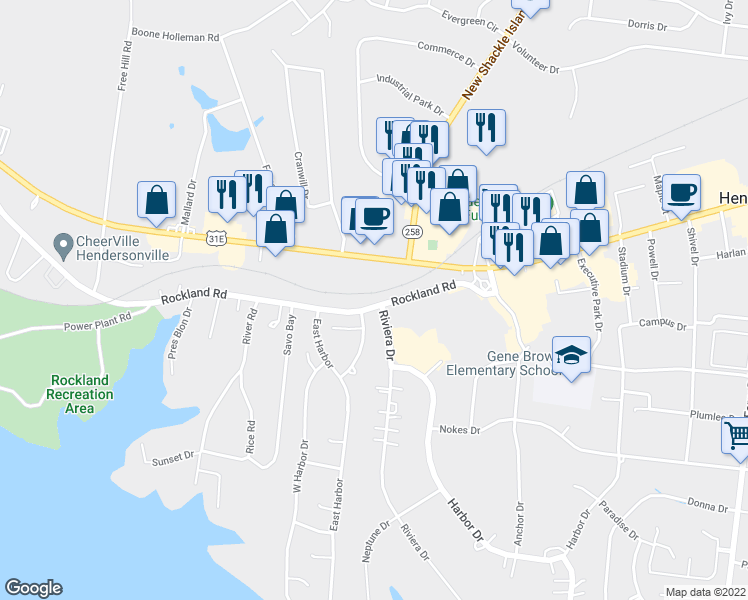 map of restaurants, bars, coffee shops, grocery stores, and more near 226 Rockland Road in Hendersonville