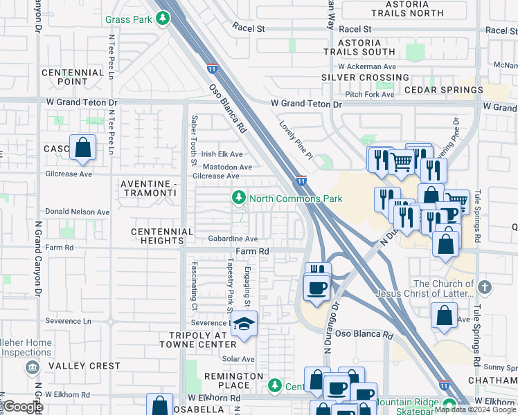 map of restaurants, bars, coffee shops, grocery stores, and more near 7709 Classy Cashmere Court in Las Vegas