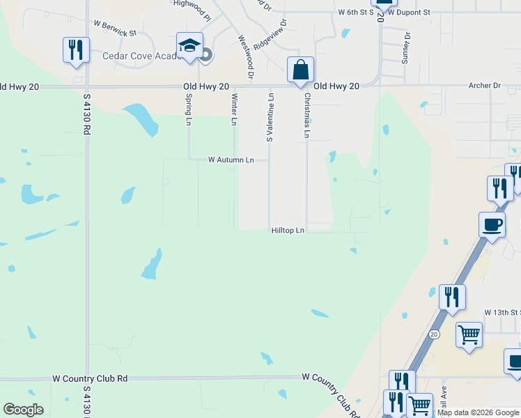 map of restaurants, bars, coffee shops, grocery stores, and more near 759 South Valentine Lane in Claremore