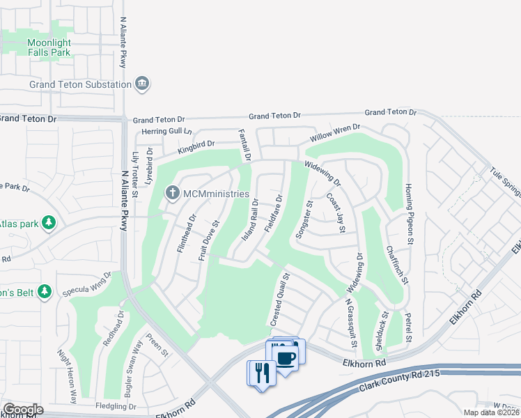 map of restaurants, bars, coffee shops, grocery stores, and more near 2921 Ivorybill Way in North Las Vegas