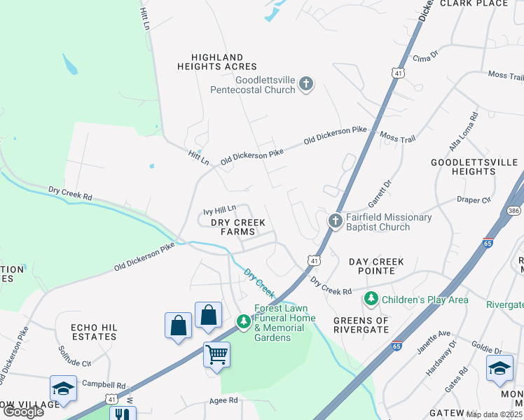 map of restaurants, bars, coffee shops, grocery stores, and more near 124 Trellis Way in Goodlettsville