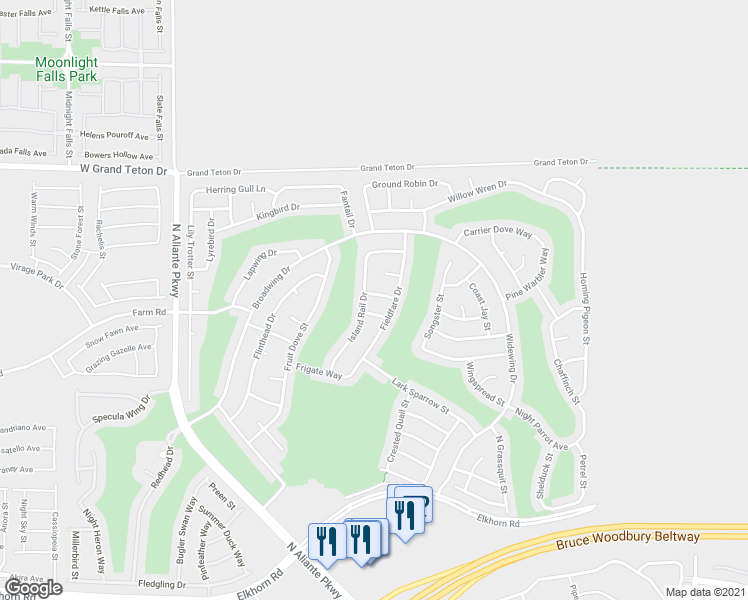 map of restaurants, bars, coffee shops, grocery stores, and more near 2921 Ivorybill Way in North Las Vegas