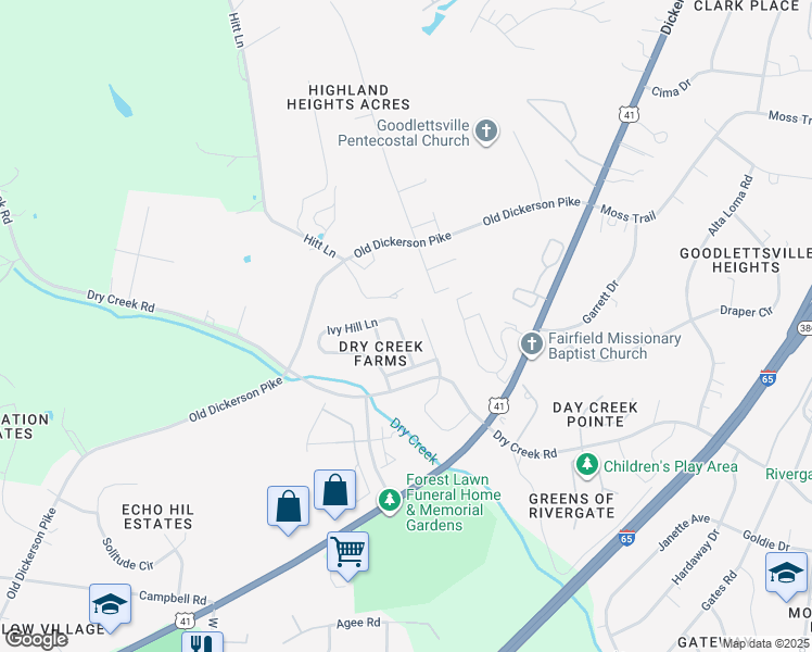 map of restaurants, bars, coffee shops, grocery stores, and more near 124 Trellis Way in Goodlettsville