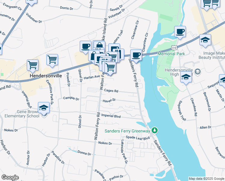 map of restaurants, bars, coffee shops, grocery stores, and more near 138 Cages Road in Hendersonville